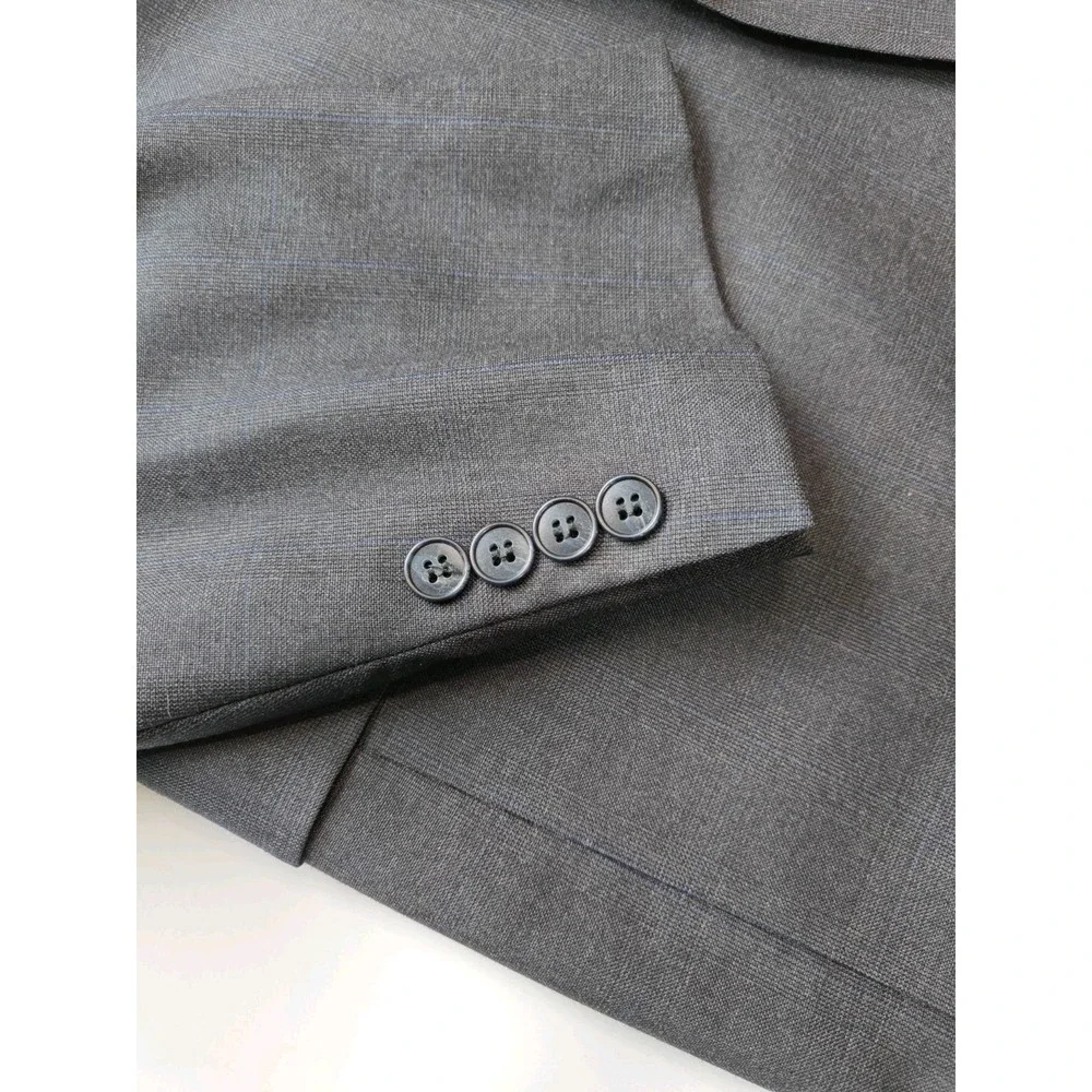 Hart Schaffner Marx Mens Wool Sports Coat 42L Gray Blue Plaid Gold Trumpeter USA